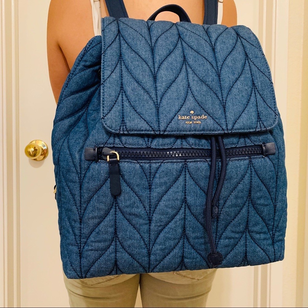 KATE SPADE ELLIE LARGE FLAP BACKPACK DENIM QUILTED - Picture 2 of 8